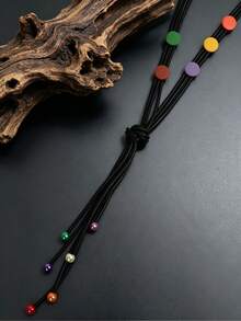 MARLIWOO 1pc Handmade Knotted Long Necklace, Fashion Bohemian Style Jewelry, Color Block Multicolor Beaded Tassel Y-Shaped Necklace - Colorful - View 4