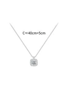 1pc S925 Sterling Silver Minimalist Luxury Elegant Elegant Shiny Design Cubic Zirconia Square Pendant Necklace Women Fashion Classic Personalized Exquisite Cool High-End Niche Versatile Casual Party Neck Jewelry Valentine's Day Exquisite Gift - Sugar Cubes - View 11