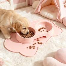 1 Set - Pet Double Bowl Feeding Mat Set, Collects Spilled Water And Scattered Food, Prevents Bowl Slipping And Floor Mess, Suitable For Cat And Dog Daily Home Feeding, Dirt-Resistant Non-Slip Pet Feeding Mat Kit - Multicolor - View 8