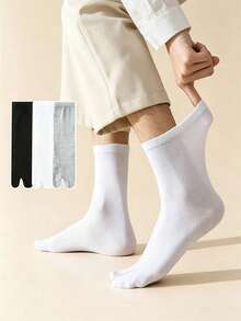 Japanese Style Men's Split Toe Socks, Mid-Calf Pure Cotton, Breathable Anti-Pilling Black White Grey Versatile Two-Toe Socks - Multicolor - View 8