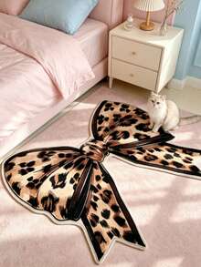 1pc Leopard Print Bow Decor Floor Mat, Decorative Carpet, Bedroom Decor, Small Rug, Carpet, Home Decor, Living Room Carpet, Living Room Small Rug, Bedroom Rug, Living Room Home Decor, Outdoor Rug, Washable Carpet - Multicolor - View 2
