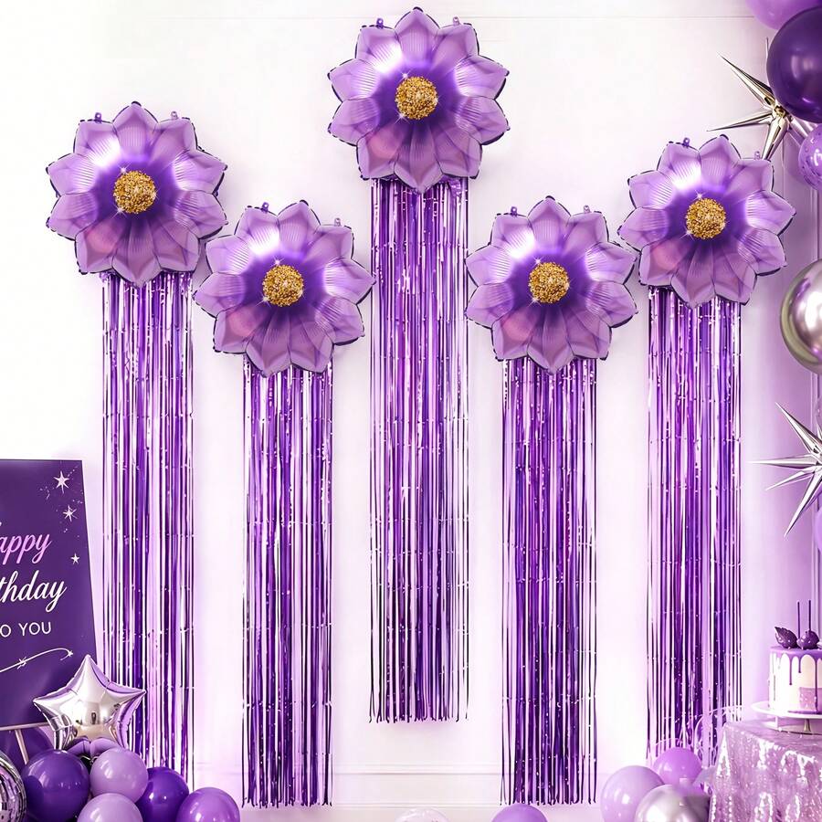 6 Peças Decorações de Cortina com Borlas de Girassol Dourado/Rosa/Vermelho/Roxo - Bola de Folha de Girassol de 21,5 Polegadas com Borla de 2m, Suprimentos de Festa de Luxo, Perfeito para Decoração de Festa de Aniversário, Festa de Princesa, Casamento, Ação de Graças, Dia dos Namorados, Eventos de Despedida de Solteira. - Cortina de chuva de flores - Visão 1