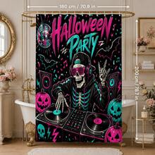 1/4pcs Neon Skull DJ Record Player Pumpkin Pattern Heat-Insulated Home Decor Bathroom Shower Curtain, With 12 Hooks, Suitable For Various Bathroom Scenes, Halloween Music Party Decoration - Skeleton DJ - View 11