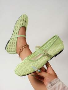 Summer New Ballet Style Flat Shoes For Women, Mesh Buckle Design, Suitable For Daily Versatile Commuting - Lime Green - View 4