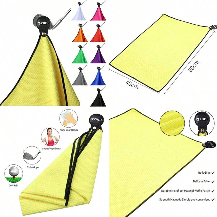 Magnetic Towel, Magnetic Clip For Golf Towel, Microfiber Fabric Waffle Pattern Towels Industrial Strength Magnet For Strong Hold To Golf Carts Or Clubs 1 - Yellow - View 1
