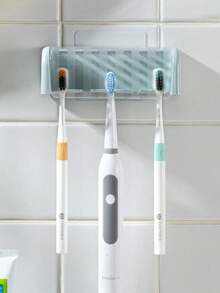 1pc No-Drill Wall-Mounted Toothbrush Holder With Cover,Electric Toothbrush Holder For Bathroom,Toothpaste Storage Rack,5 Slot Self-Adhesive Toothbrush Organizer Suitable For Home,Bathroom Storage Accessories/Cubicle Decor/Bathroom Decor/Home Decor - Multicolor - View 9
