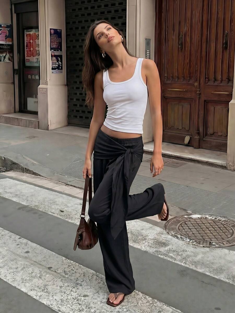 HoloChill bequeme Damen-Hose mit geradem Bein, gewebter Stoff mit modischem Gürtel, leicht elastisch, Sommer-Lässig 2026 neue Unterteile, Damen-Lässig-Outfits zum Ausgehen, Schulanfang, Homecoming, Herbst/Winter, französischer Stil