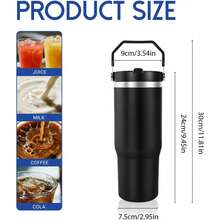 30oz Stainless Steel Vacuum Insulated Water Bottle, Straw Cup, Portable Handle, Leak-Proof, Double-Wall Insulation, Keeps Drinks Cold/Hot, Multi-Functional, Suitable For Cold And Hot Beverages, Christmas Gift, Holiday Gift - Multicolor - View 3