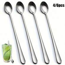 4/6-Piece Stainless Steel Coffee Spoon, Dessert Spoon, Iced Tea Spoon, Long-Handled Spoon, Suitable For Parties, Kitchens, And Restaurants, Reusable - View 1