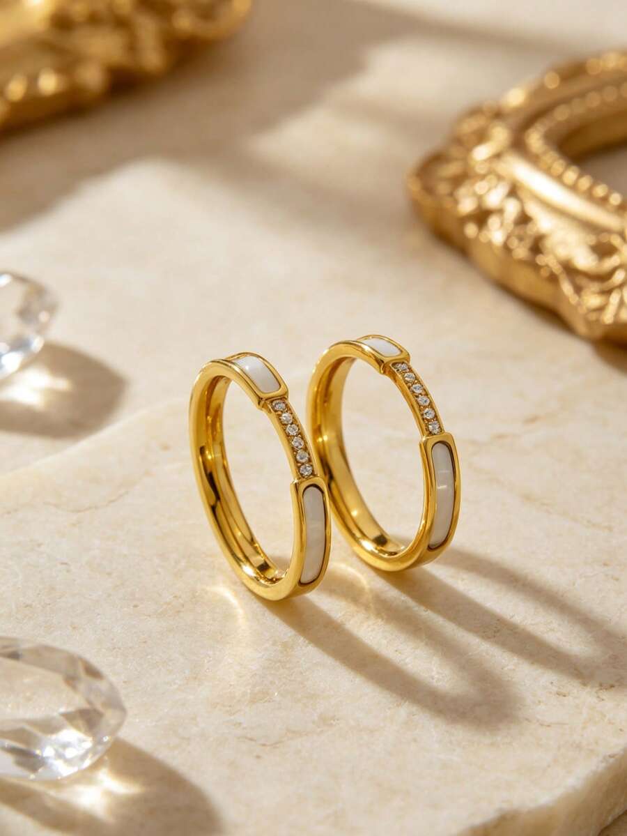 1pc Elegant Stainless Steel Women's Ring With Inlaid Decoration, Suitable For Casual, Date, Multi-Scenario Wear Or As A Holiday Gift For Friends - Gold - View 1