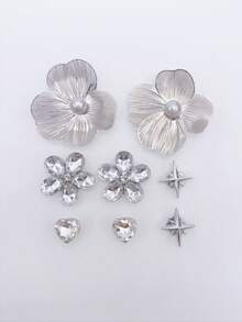 8pcs Pearl Flower Shoe Charms DIY Detachable Shoe Decorations ABS Rhinestone Shoe Accessories Suitable For Wooden Clogs Women Sandals Slippers Beach Shoes, Holiday Gift - Silver - View 8