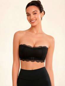 Women's Black Bandeau Top: Seamless Lace Coverage & Backless Design. Wire-Free, Non-Slip And Invisible, Creating A Sexy And Sleek Silhouette. - Black - View 5