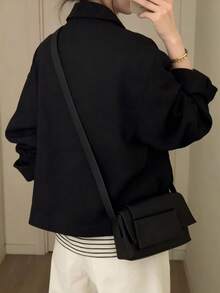 Korean Vintage Black Button Long Sleeve Lapel Workwear Blazer Jacket - Black - View 7
