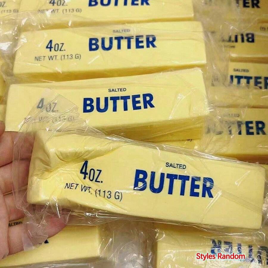 1pc Realistic Butter Stick Slow Rebound Squeeze Toy, Printed BUTTER Packaging Paper TPR Stress Relief Fingertip Toy, Random Style, Daily Anxiety Relief Desktop Decor, Concert Fan Gift, Cheer Stick Matching Desktop Accessory - Multicolor - View 1
