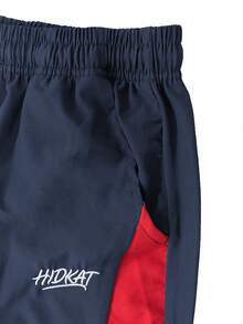Hidkat Women's Spring/Autumn Long Pants, Drawstring Waist, Loose Fit, Embroidered Contrast Color, American Vintage Streetwear - Navy Blue - View 5