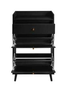Rattan-Look Shoe Cabinet / Large Spacious Shoe Cabinet / Two-Tier Shelves / Easy To Clean / Load Capacity: Approx. 10 Kg / Suitable For Living Room, Entrance, Hallway - Black - View 8