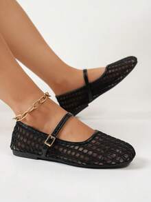 Summer New Ballet Style Flat Shoes For Women, Mesh Strap Design, Suitable For Daily Wear And Commuting - Graphite Black - View 5