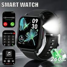 Montre de sport intelligente avec écran HD de 1,83 pouce, lampe de poche, batterie de 260 mAh, appels Bluetooth, modes de sport multiples, rappel de sédentarité et autres fonctions, convient comme cadeau pour les amis et les couples, compatible avec Android et iOS - Voir 2