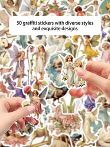 50pcs Oil Painting Stickers Waterproof Stickers For Laptop, Water Bottle, Phone, Tablet, Skateboard, Guitar, Refrigerator, Luggage, Scrapbook, Phone Case Decoration, Suitable For Home Decor, Birthday Party Gift, Holiday Gift - 50pcs - View 5