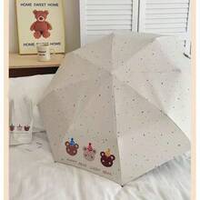可愛動物黑色乙烯基防紫外線可折疊遮陽雨傘，便攜戶外通用 - 手動款 - 查看 6