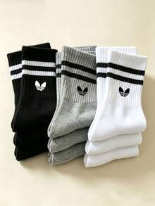 1/3/6 Pairs Men's Striped & Solid Color Mid-Calf Socks, Couple Socks, Comfortable Breathable Casual Sports Socks, Unisex, Versatile For Daily Wear - Multicolor - View 3