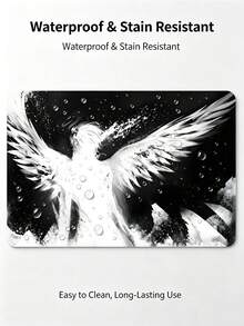 Mouse Pad Gamer Grande com Arte de Asa de Anjo em Tinta Preto e Branco, 3 Tamanhos, Superfície de Tecido Liso, Base de Borracha Antiderrapante, À Prova d'Água, Resistente a Manchas, Borda Costurada com Precisão, Tapete de Mesa para Laptop, PC, Escritório e Jogos - Visão 8