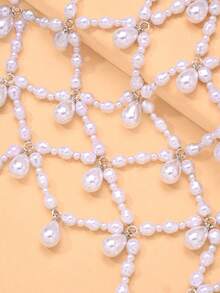 A Mesh Pearl Hair Chain Fairy Teardrop Pendant Hair Comb Bride Wedding Accessories For Women Hair Chain - Silver - View 4