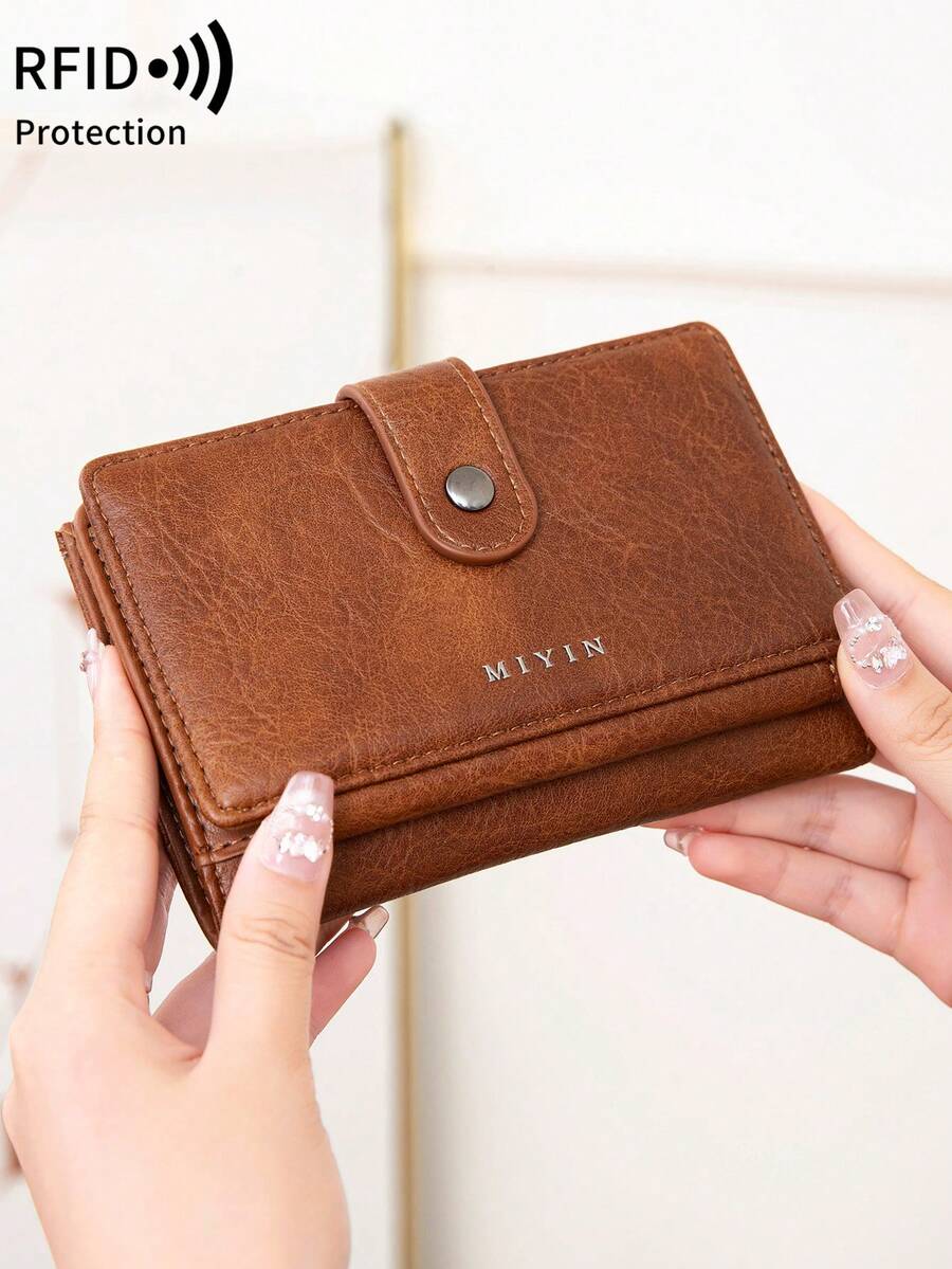 MIYIN 復古 RFID 防盜刷多功能多格短夾，附拉鍊與 ID 視窗，適合攜帶信用卡、現金、信件等，復古休閒風，可收納硬幣、信用卡、ID、現金、信件等，三折設計拉鍊錢包，聖誕禮物、感恩節禮物、生日禮物、週年禮物，男士錢包、手提包、長夾