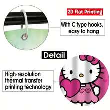 Sanrio Hello Kitty Heart Pattern Shower Curtain Set, 4 Pieces, Includes Bathroom Decor And Matching Hooks For Daily Use (2 Shower Curtains, 1 Toilet Lid Cover, 1 Shower Curtain) - 4-piece Shower Curtain Set - View 8