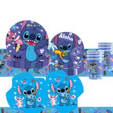 Hasbro Lilo & Stitch 藍色史迪奇生日派對用品 51件套完整套裝，一次性紙盤、杯子、餐巾紙、桌布，Aloha 熱帶外星人桌面與天花板裝飾 - 彩色 - 查看 2