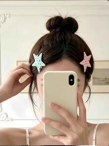 4pcs Star & Polka Dot Hair Clips, No-Crease Bangs Clips, Side Hair Clips, Sweet Hair Accessories - Multicolor - View 2