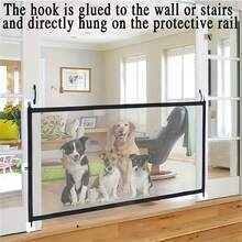 Single-Layer Retractable Pet Fence (Suitable For Cats And Dogs) - Made Of PE Mesh And Transparent Hook Design, Portable And Adjustable, Indoor And Outdoor Use, Space-Saving Pet Gate With Fashionable Paw Print Decoration, Easy Installation For Home And Yard, Lightweight Material - Multicolor - View 1