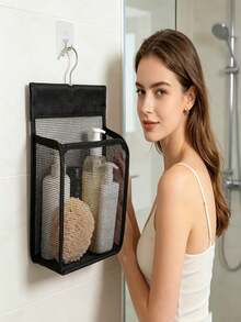 2pcs (1 Hanging Bag + 1 Transparent Hook) Lightweight Black Mesh Shower Storage Bag With Hook. Suitable For Bathroom, Gym, Dorm, Travel And Other Storage Solutions. Can Be Used As Shower Caddy, Wall-Mounted Storage, Hair Storage, Temporary Office Supplies Storage, Organizer Rack, Bedroom Storage, Bathroom Storage Rack, Key Storage Wall, Christmas, Storage, Packaging Bag, Bedroom Furniture And Women's Room Decor - Multicolor - View 4