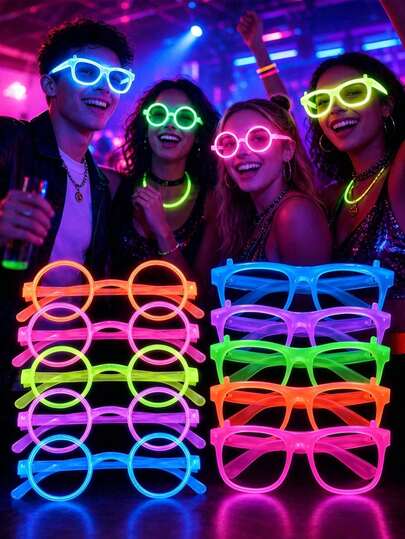 12 Pairs Neon Glowing Party Glasses | Glow-In-The-Dark Color Changing | Durable Plastic Frames, Suitable For Bars, KTV, Dance Parties And Photo Booths | Fun Holiday Accessories, Dance Party Accessories | Playful Design | Glowing Glasses, Party Accessories, Holiday Glowing Glasses, Glow-In-The-Dark Theme Glasses | Plastic Glowing Glasses | No Charging Required, Fluorescent Effect, Suitable For Halloween And Christmas Party Gifts, Holiday Accessories