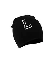 1pc Cute Alphabet Baby Beanie Hat, Soft Stretchy Infant Skull Cap With Chenille Letter Patch, Personalized Newborn Hat, Baby Girls Boys Daily Wear - Black - View 10