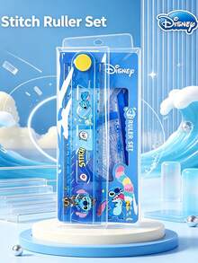 1Set Disney Officially Licensed Lilo And Stitch Themed Ruler Set Cute Cartoon Character Design Transparent Plastic Straight And Triangle Rulers For Sc - Multicolor - View 2