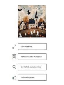 1pc Frameless Vintage Spooky Halloween City Wall Art Print, Whimsical Witch & Ghost Decor For College Dorm, Party, Bedroom, Gift - Witch - View 5