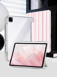 粉色與白色條紋蝴蝶結平板保護殼，適用於 iPad Mini6/Mini7/Air/Air2/9.7/10.2/10.5/10.9 (Air4-Air8)/Pro 11/10th Gen/A16/Pro 11 2024，彩繪圖案平板保護殼配透明壓克力背殼，三折支架，睡眠/喚醒功能，內建筆槽，不含筆，部分機型附相機框 - 彩色 - 查看 8