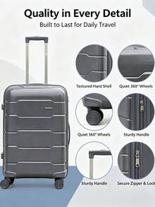 3 Piecesgray Hard-Shell Luggage Set, 20+24+28-Inch Suitcases, Lightweight PC Rolling Luggage, Silent Spinner Wheels, TSA Lock, Expandable, Suitable - Dark Gray PP1 - View 4