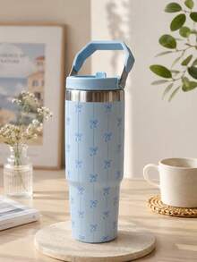 SCALON 30oz/900ML 1PC Large Capacity Straw Insulated Tumbler, With Handle And Straw, Portable Stainless Steel Vacuum Leak-Proof Drinking Cup, Ice Tumbler, Travel Mug, Stainless Steel Insulated Hot And Cold Cup, Coffee Mug, Suitable For Travel, School, Office, Outdoor, Gym, Home And Other Scenarios, Gift For Friends, Family, Holiday Gift, Birthday Gift (Includes Straw) Ideal Christmas/Halloween Gift, All Season Use - View 4