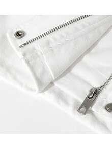 Korean Retro Denim Jacket Zip-Up Top, College Style, Home & Daily Wear, Spring & Autumn - White - View 4