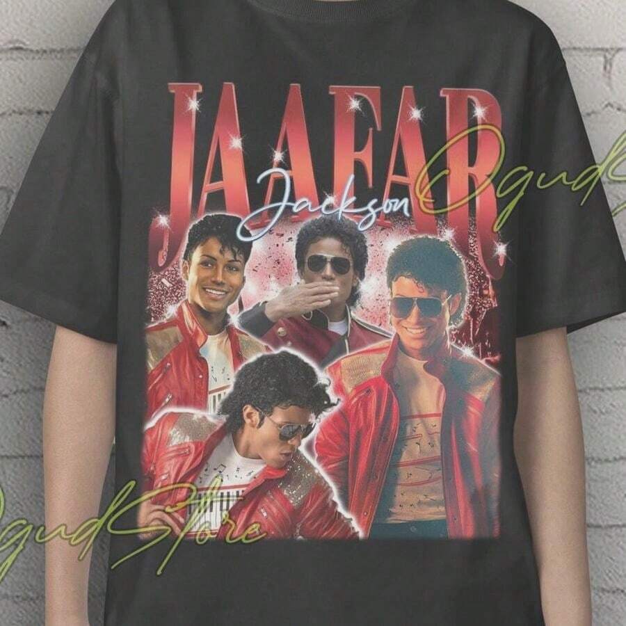 Camiseta con collage de Jaafar Jackson, camiseta retro de Jaafar Jackson, ropa de Jaafar Jackson, camiseta de la película de Jaafar Jackson, sudadera de Jaafar Jackson, todas las tallas disp - Negro - Ver 1