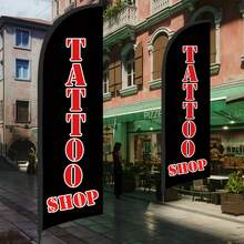 RXDAMTECH 1pc Commercial Tattoo Feather Flag, 8.2FT Outdoor Advertising Curved Banner (Includes Flag Pole And Ground Stakes) - Tear-Resistant Polyester Tattoo Signage Suitable For Stores And Events - Tattoo - View 6