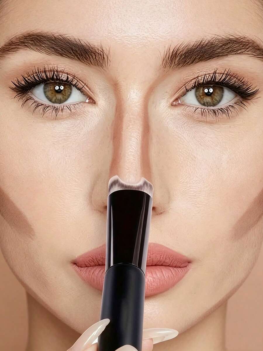 1PC U-Shaped Nose Contour Makeup Brush - Dual-Head Design, Combines Eyeshadow And Nose Shadow Functions, Ergonomic U-Shaped Handle, Soft Bristles, Precisely Defines Nose Contour