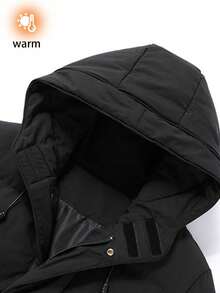 Men's Winter Solid Color Minimalist Hooded Mid-Length Padded Coat - Black - View 3