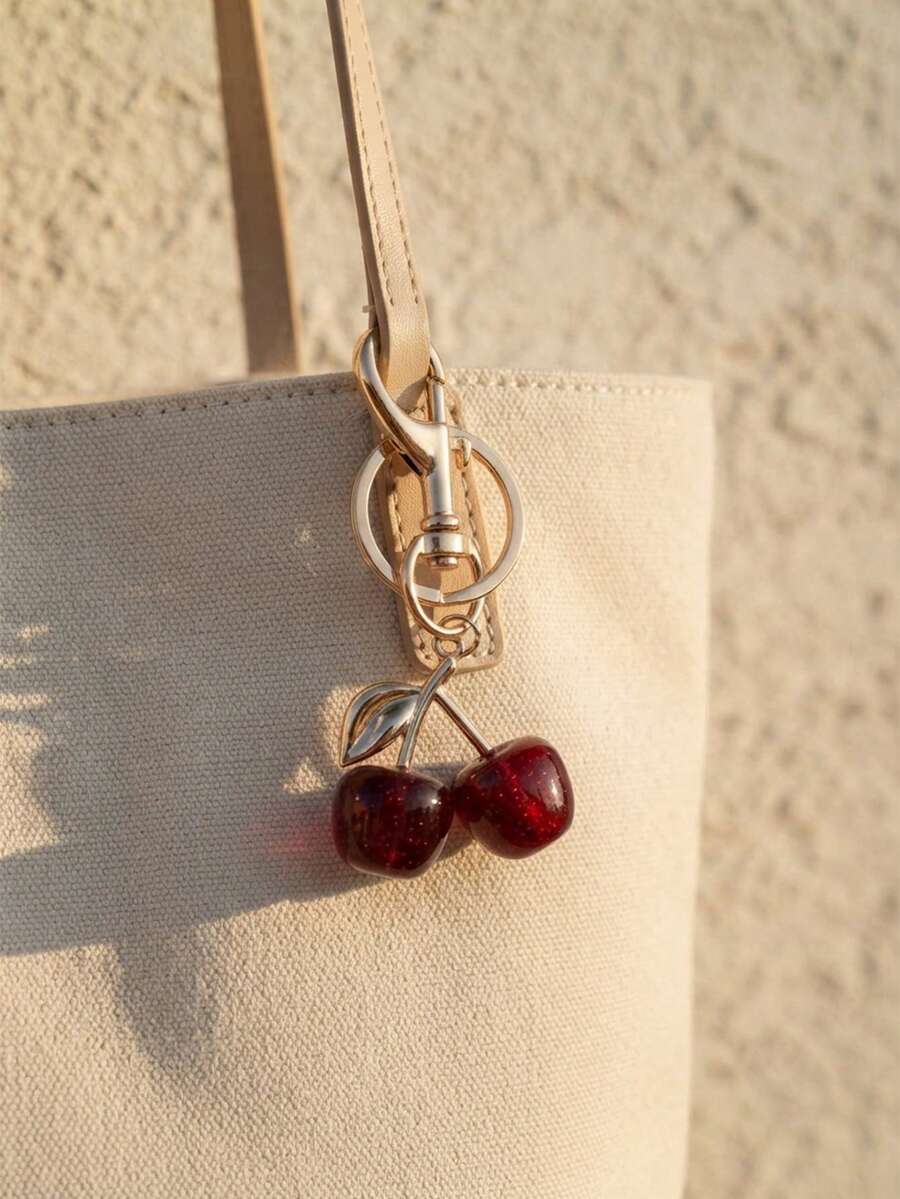 1pc Unique Cherry Keychain With Shiny Resin Pendant, Suitable For Women's Wallets And Bags, Bag Charm, Travel And Portable Use - Multicolor - View 1