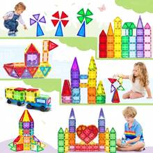 Bloques de Construcción Magnéticos Transparentes con Forma de Diamante Pequeño 48/68/98 Piezas, Ladrillos de Transmisión de Luz para Ensamblar Modelos de Castillo & Ciudad DIY, Juguete de Apilamiento Libre de Múltiples Formas, Cultiva la Conciencia Espacial - Multicolor - Ver 6