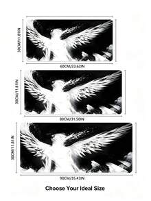 Mouse Pad Gamer Grande com Arte de Asa de Anjo em Tinta Preto e Branco, 3 Tamanhos, Superfície de Tecido Liso, Base de Borracha Antiderrapante, À Prova d'Água, Resistente a Manchas, Borda Costurada com Precisão, Tapete de Mesa para Laptop, PC, Escritório e Jogos - Visão 4