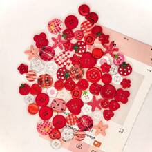 11/22/33/44/55/66/77/88/99Pcs Boxed Red Mixed Color Handmade Button Set, Heart Floral Star Plaid Print Resin Buttons, Multi-Hole Sewing Buttons Suitable For DIY Handmade Scrapbook Decoration Buttons, Clothing Accessories - Multicolor - View 5