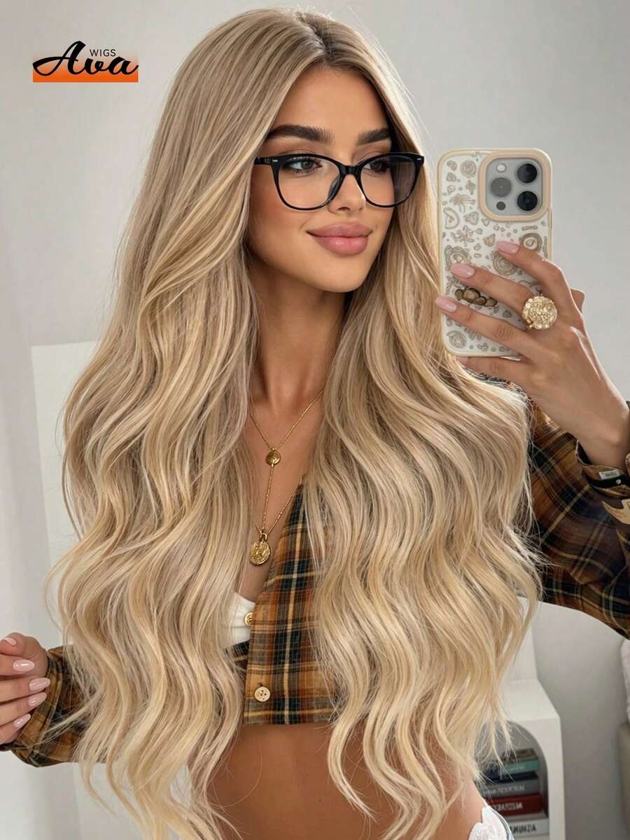 Peluca larga y voluminosa de 28 pulgadas en rosa empolvado, con cabello ondulado y rizado en capas fluidas, raya central natural, cabello sintético suave y sin frizz, gorra suave y flexible, adecuada para actualización de peinado, discoteca, estilo hip-hop, peluca extra larga popular y romántica para mujeres